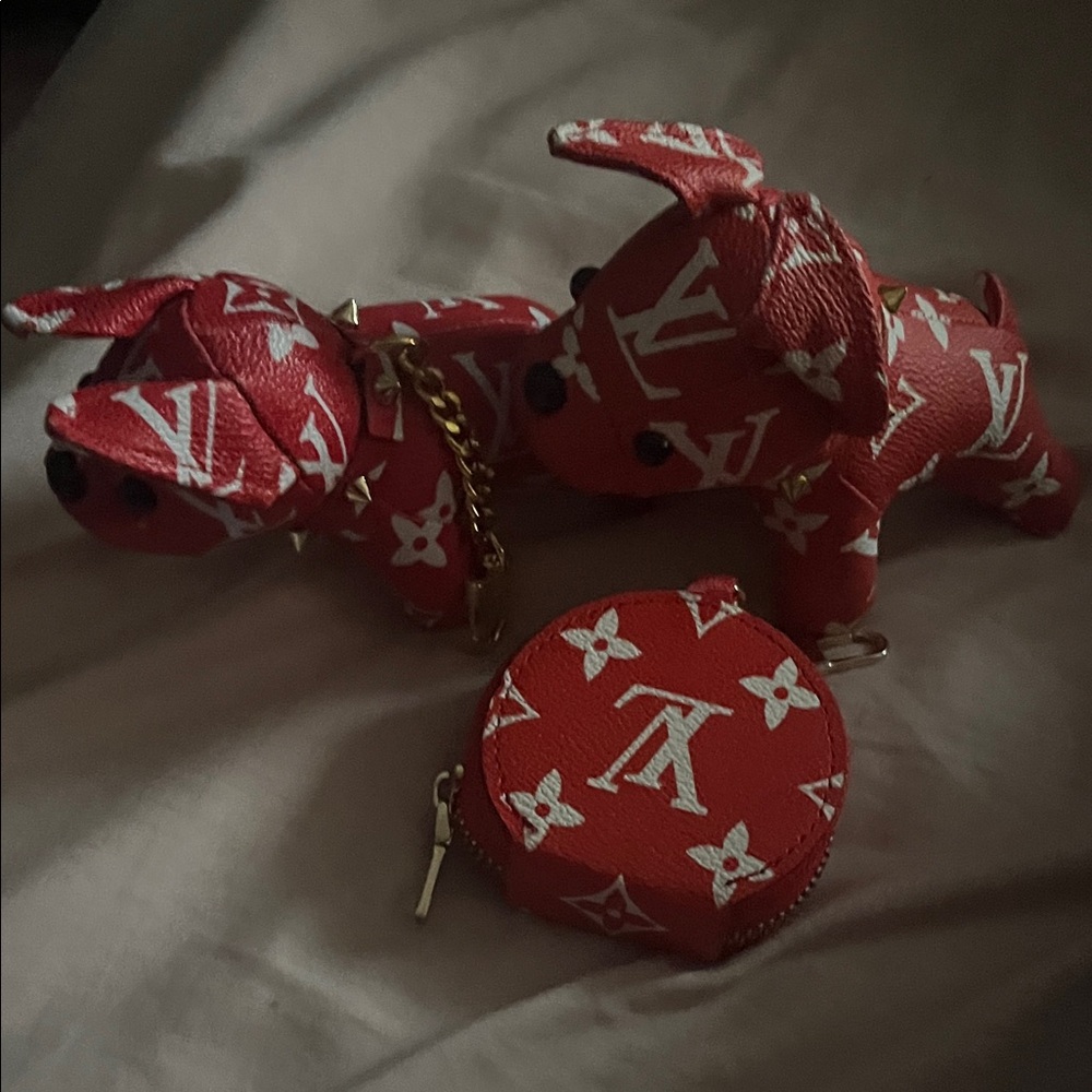 Louis Vuitton Red Monogram Dog Keychain and Coin Pouch